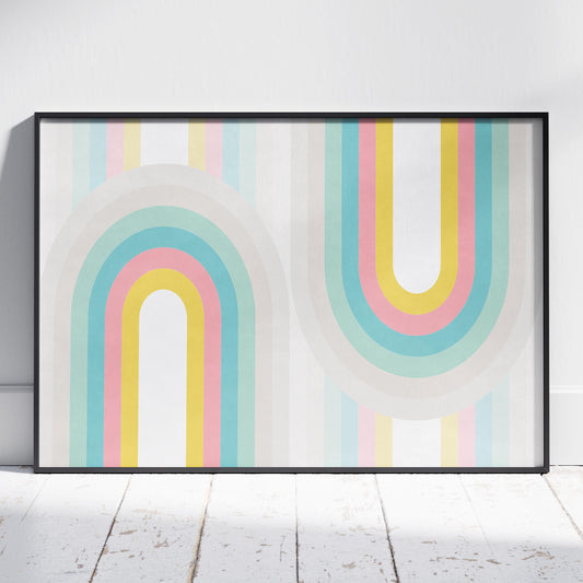 Abstract Pastel Retro Rainbow Arches - Rolled Poster Wall Art Print - House Prints