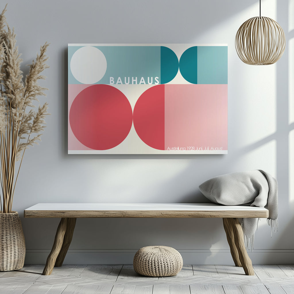 Abstract Colourful Bauhaus 1928 Geometric Circles - Framed Canvas Wall Art Print | House Prints