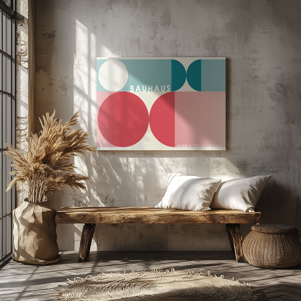 Abstract Colourful Bauhaus 1928 Geometric Circles - Framed Canvas Wall Art Print | House Prints
