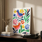 Abstract Colourful Birds in the Flowers - Framed Canvas Wall Art Print | House Prints