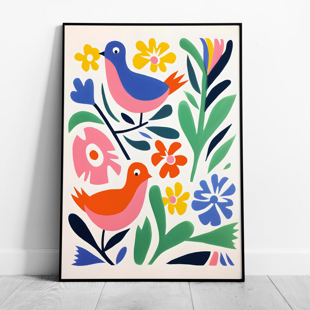Abstract Colourful Birds in the Flowers - Rolled Poster Wall Art Print | House Prints