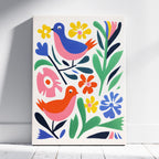 Abstract Colourful Birds in the Flowers - Framed Canvas Wall Art Print | House Prints