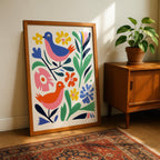 Abstract Colourful Birds in the Flowers - Rolled Poster Wall Art Print | House Prints