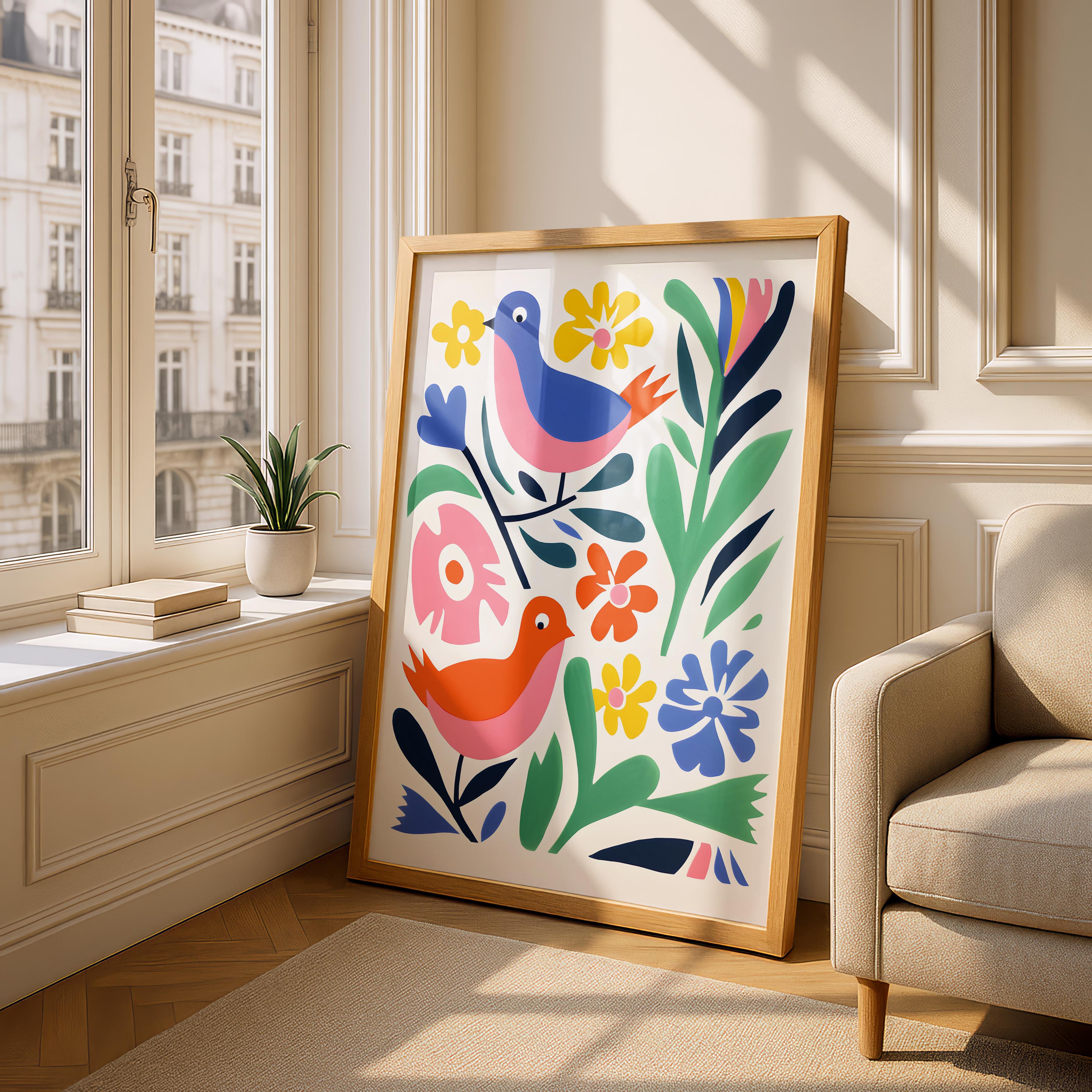 Abstract Colourful Birds in the Flowers - Rolled Poster Wall Art Print | House Prints