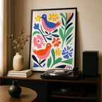Abstract Colourful Birds in the Flowers - Rolled Poster Wall Art Print | House Prints
