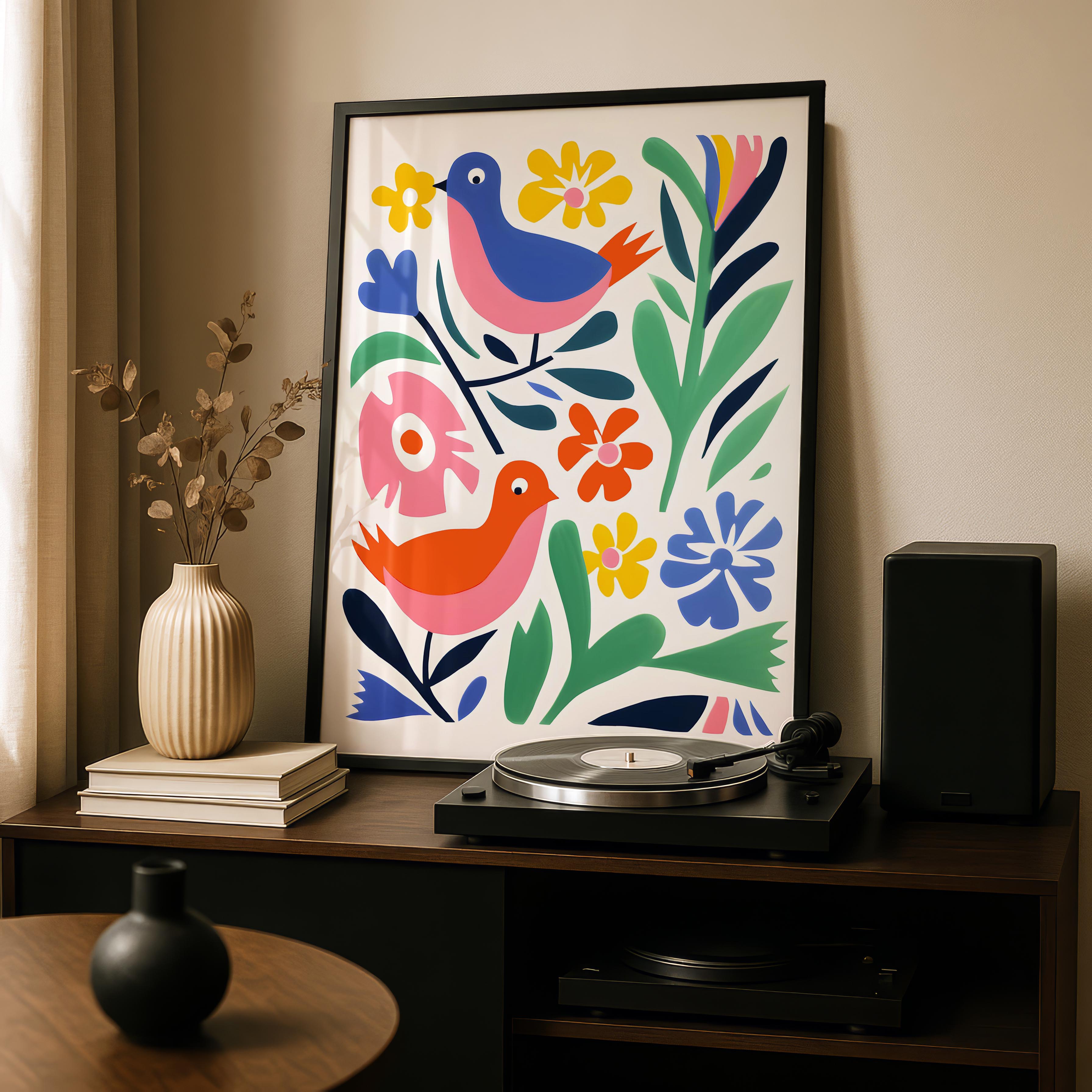 Abstract Colourful Birds in the Flowers - Rolled Poster Wall Art Print | House Prints