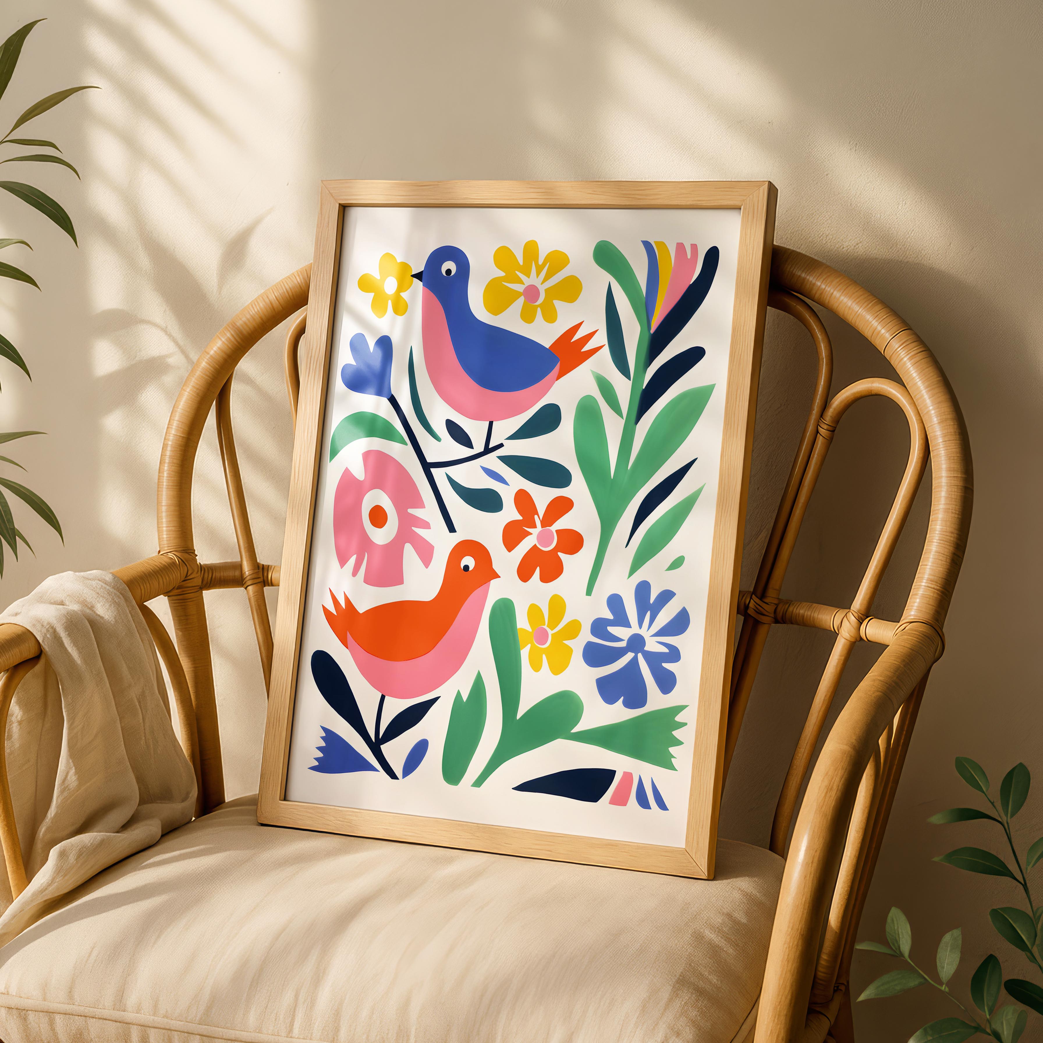 Abstract Colourful Birds in the Flowers - Rolled Poster Wall Art Print | House Prints