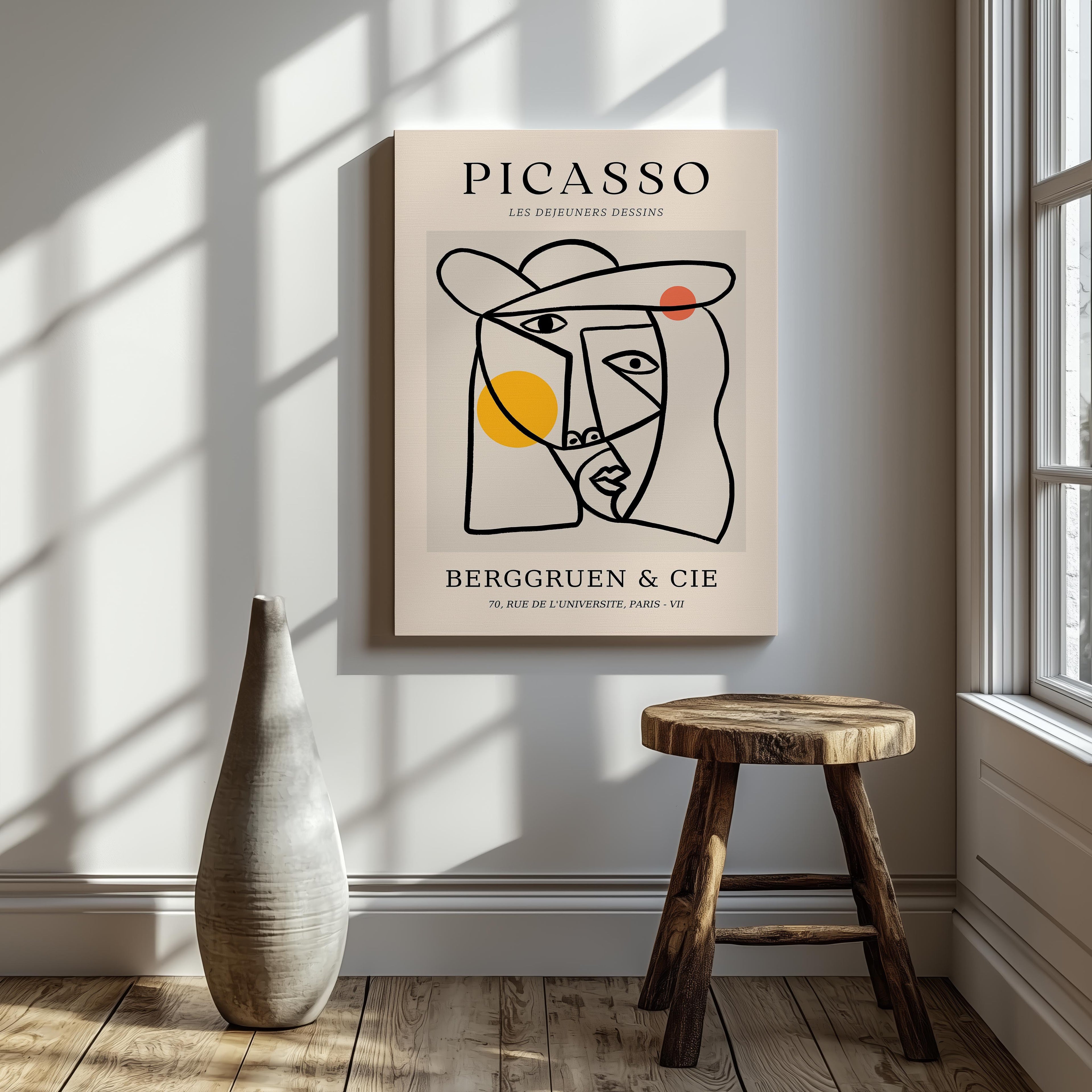 Abstract Colourful Line Face Les Dejeuners Dessins - Pablo Picasso - Framed Canvas Wall Art Print