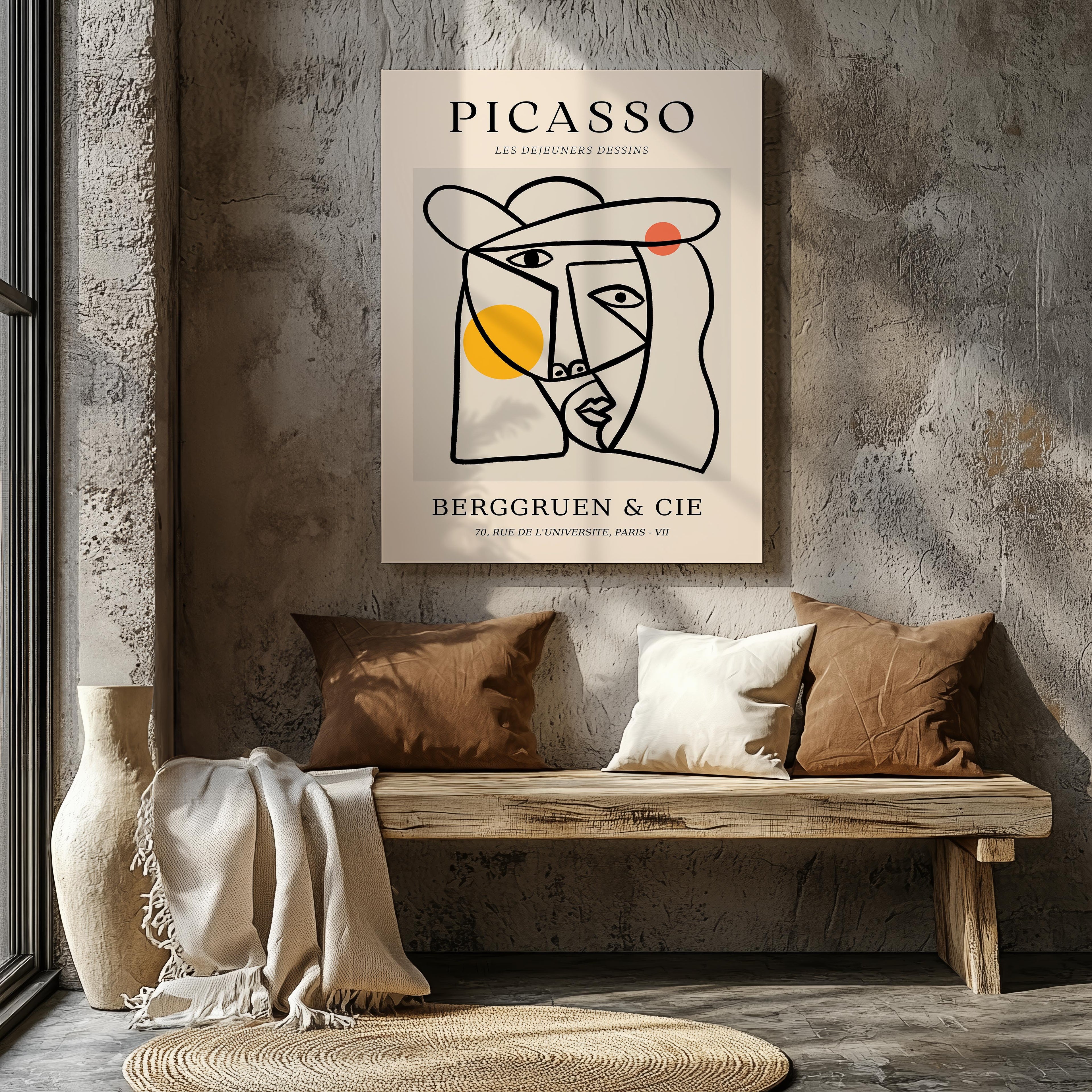 Abstract Colourful Line Face Les Dejeuners Dessins - Pablo Picasso - Framed Canvas Wall Art Print