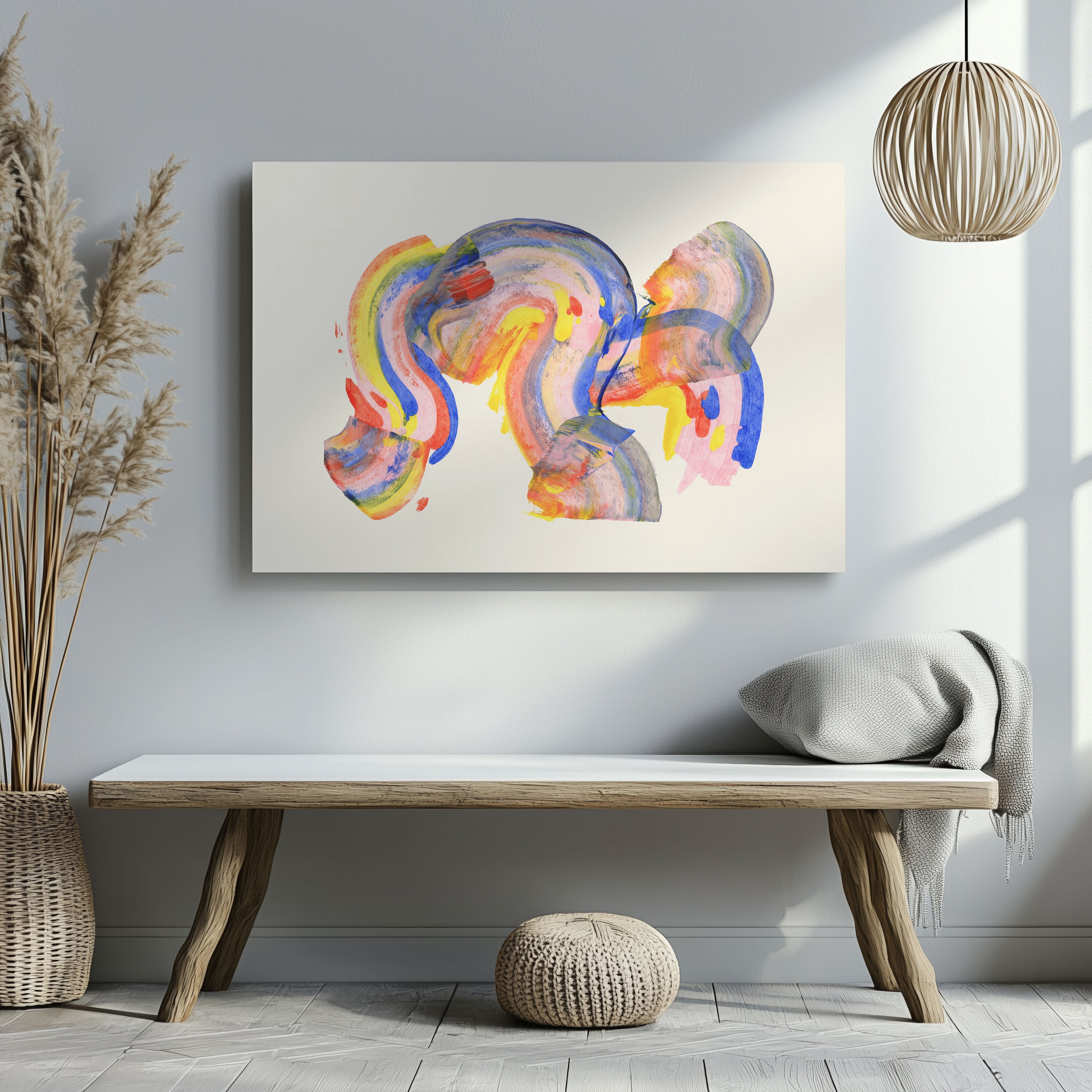 Abstract Colourful Rainbow Brush Strokes - Framed Canvas Wall Art Print | House Prints