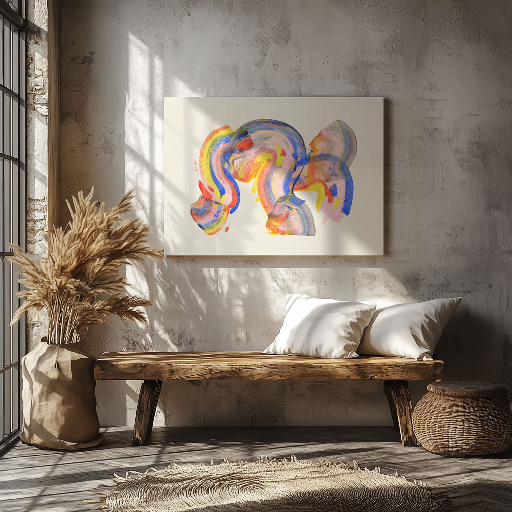 Abstract Colourful Rainbow Brush Strokes - Framed Canvas Wall Art Print | House Prints