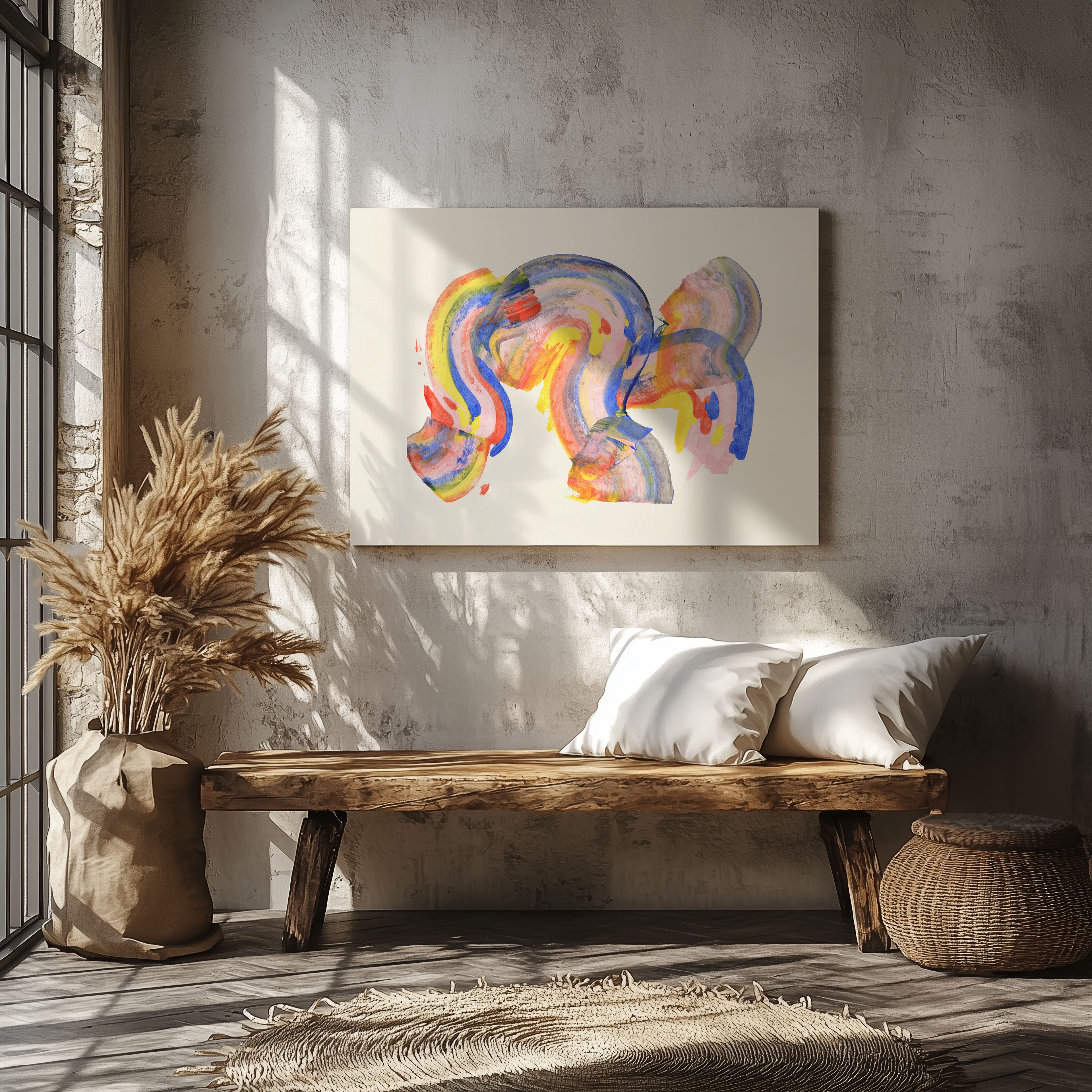 Abstract Colourful Rainbow Brush Strokes - Framed Canvas Wall Art Print | House Prints