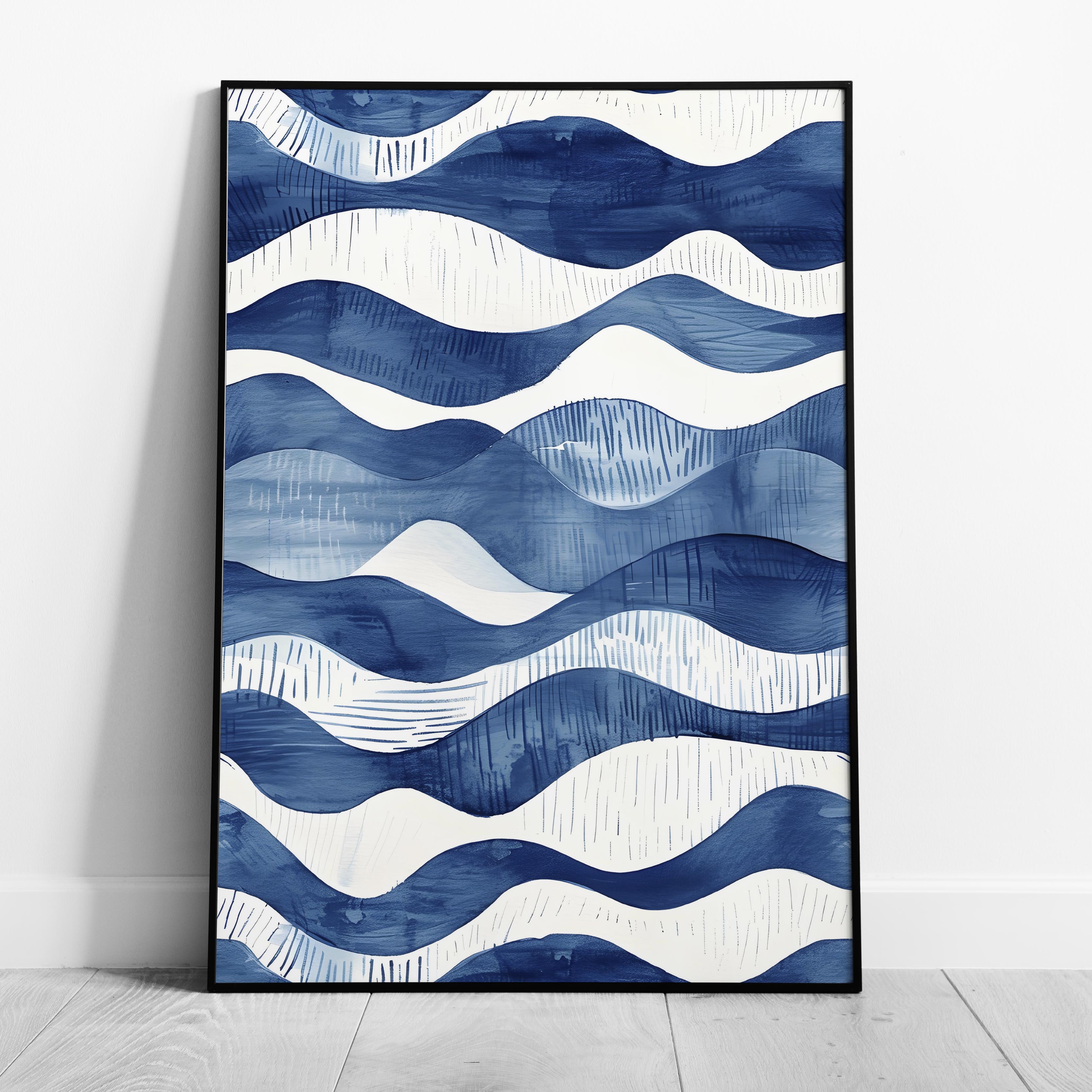 Abstract Deep Blue Flowing Costal Waves - Rolled Poster Wall Art Print | House Prints