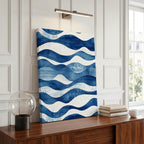 Abstract Deep Blue Flowing Costal Waves - Framed Canvas Wall Art Print