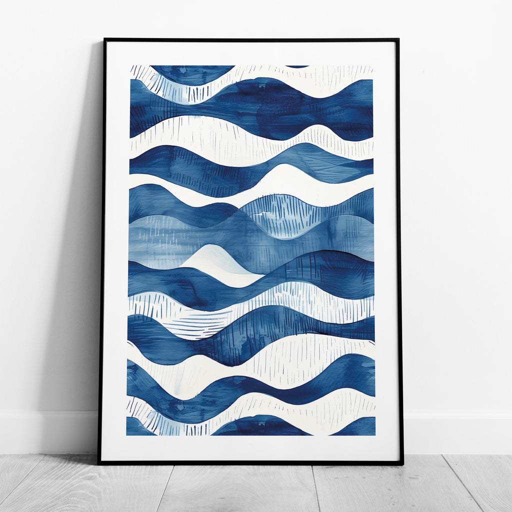 Abstract Deep Blue Flowing Costal Waves - Rolled Poster Wall Art Print | House Prints