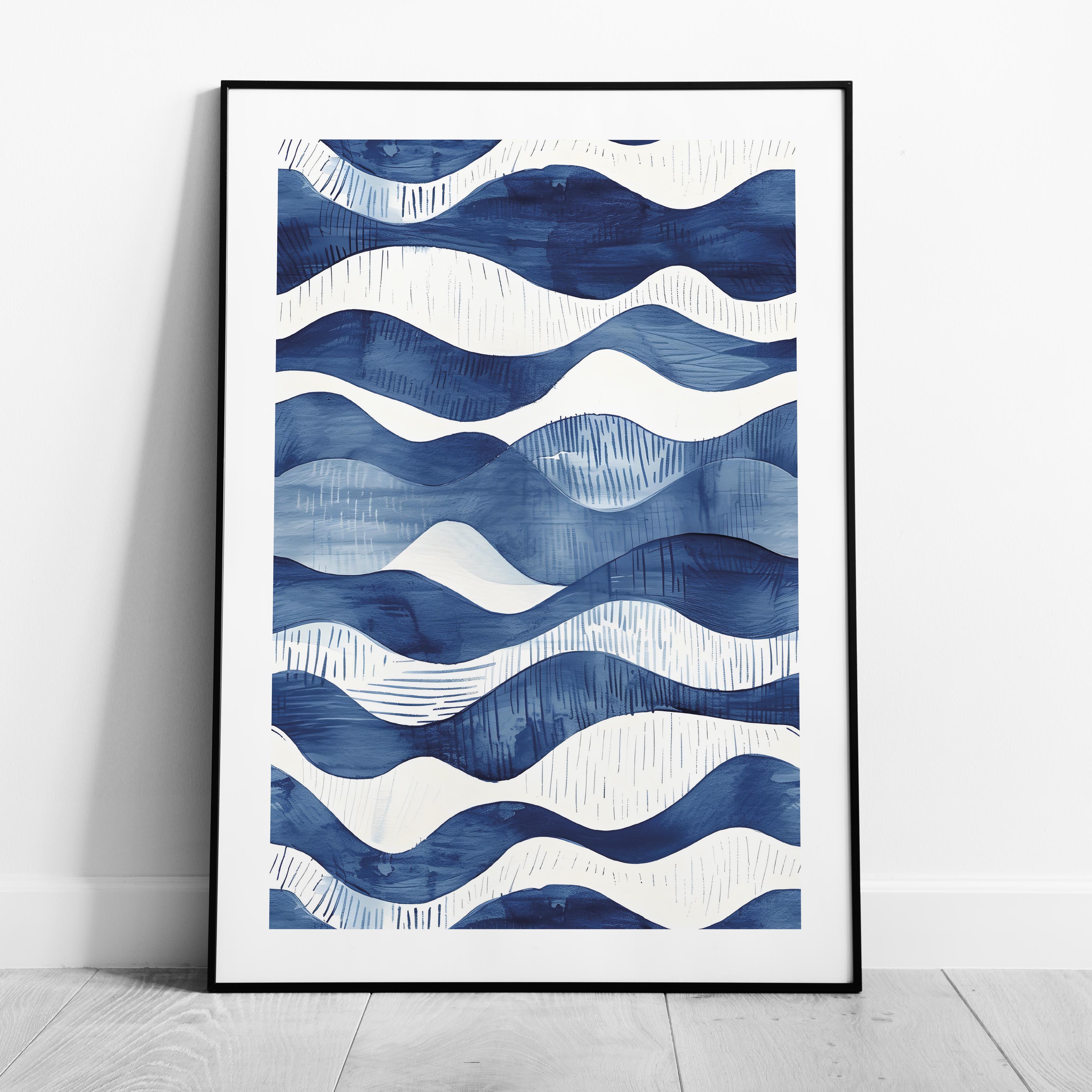 Abstract Deep Blue Flowing Costal Waves - Rolled Poster Wall Art Print | House Prints