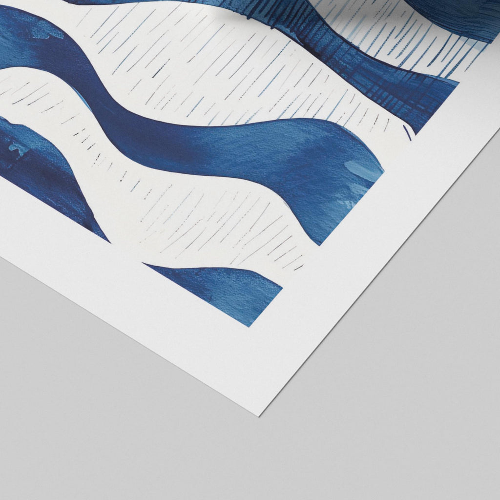 Abstract Deep Blue Flowing Costal Waves - Rolled Poster Wall Art Print | House Prints
