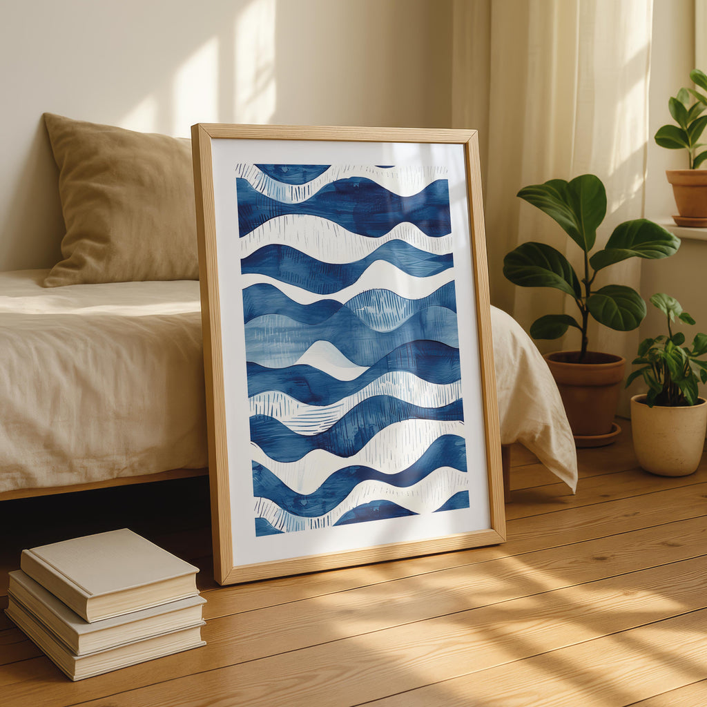 Abstract Deep Blue Flowing Costal Waves - Rolled Poster Wall Art Print | House Prints
