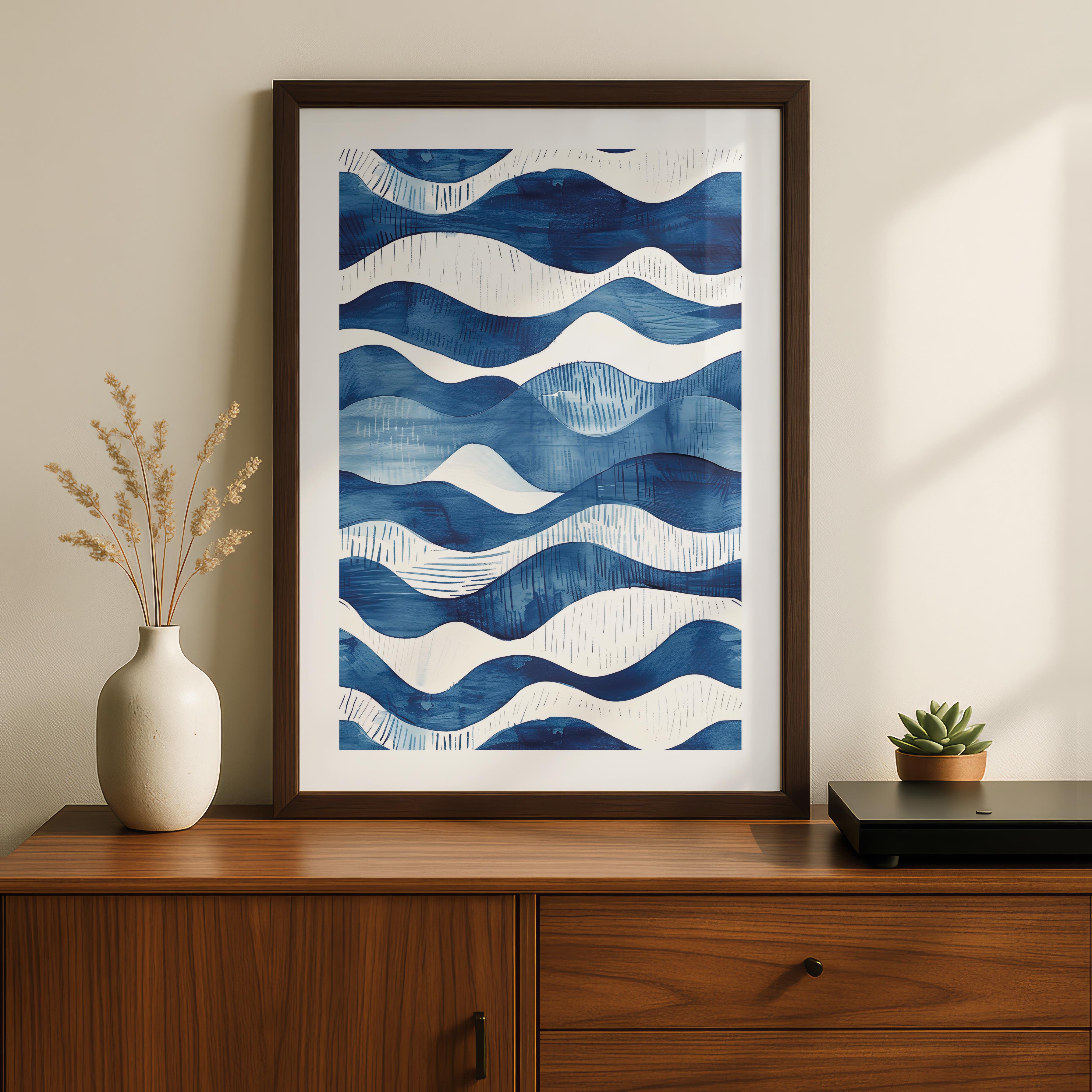 Abstract Deep Blue Flowing Costal Waves - Rolled Poster Wall Art Print | House Prints