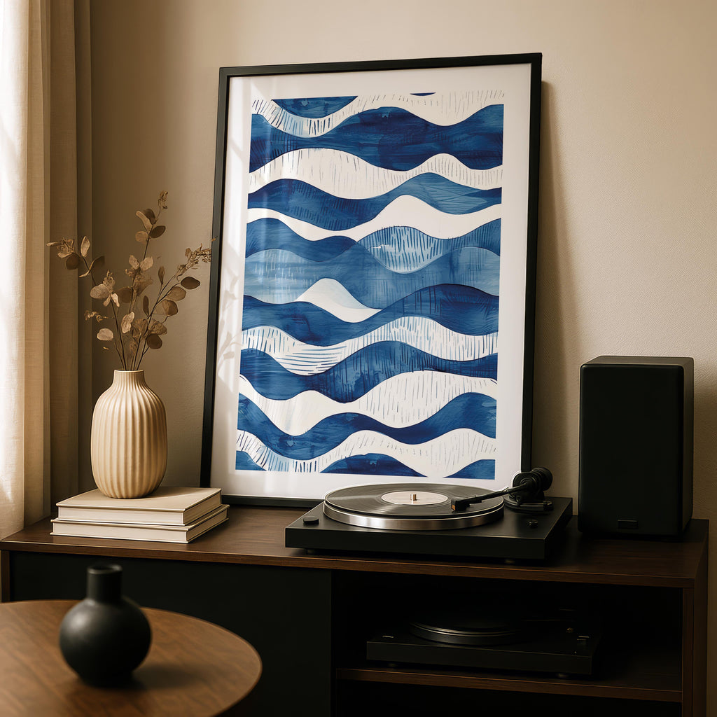 Abstract Deep Blue Flowing Costal Waves - Rolled Poster Wall Art Print | House Prints