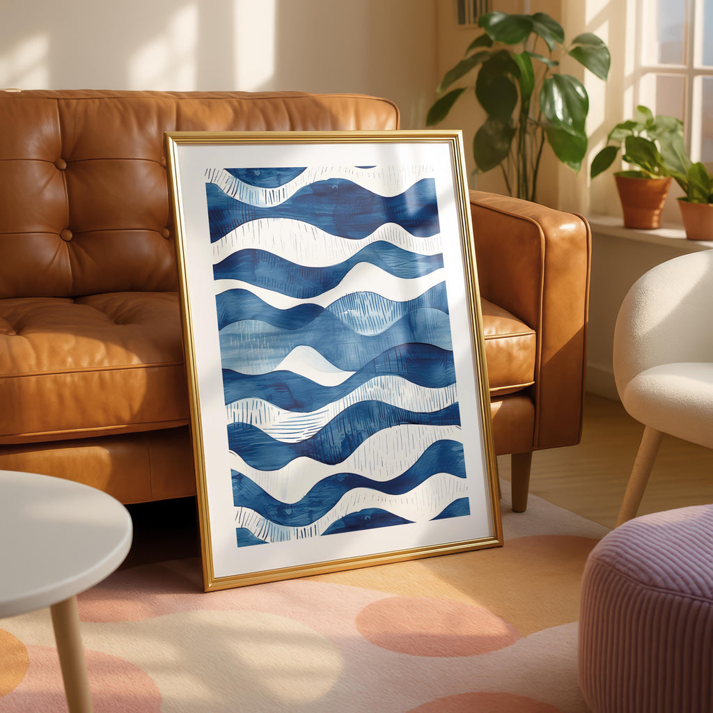 Abstract Deep Blue Flowing Costal Waves - Rolled Poster Wall Art Print | House Prints