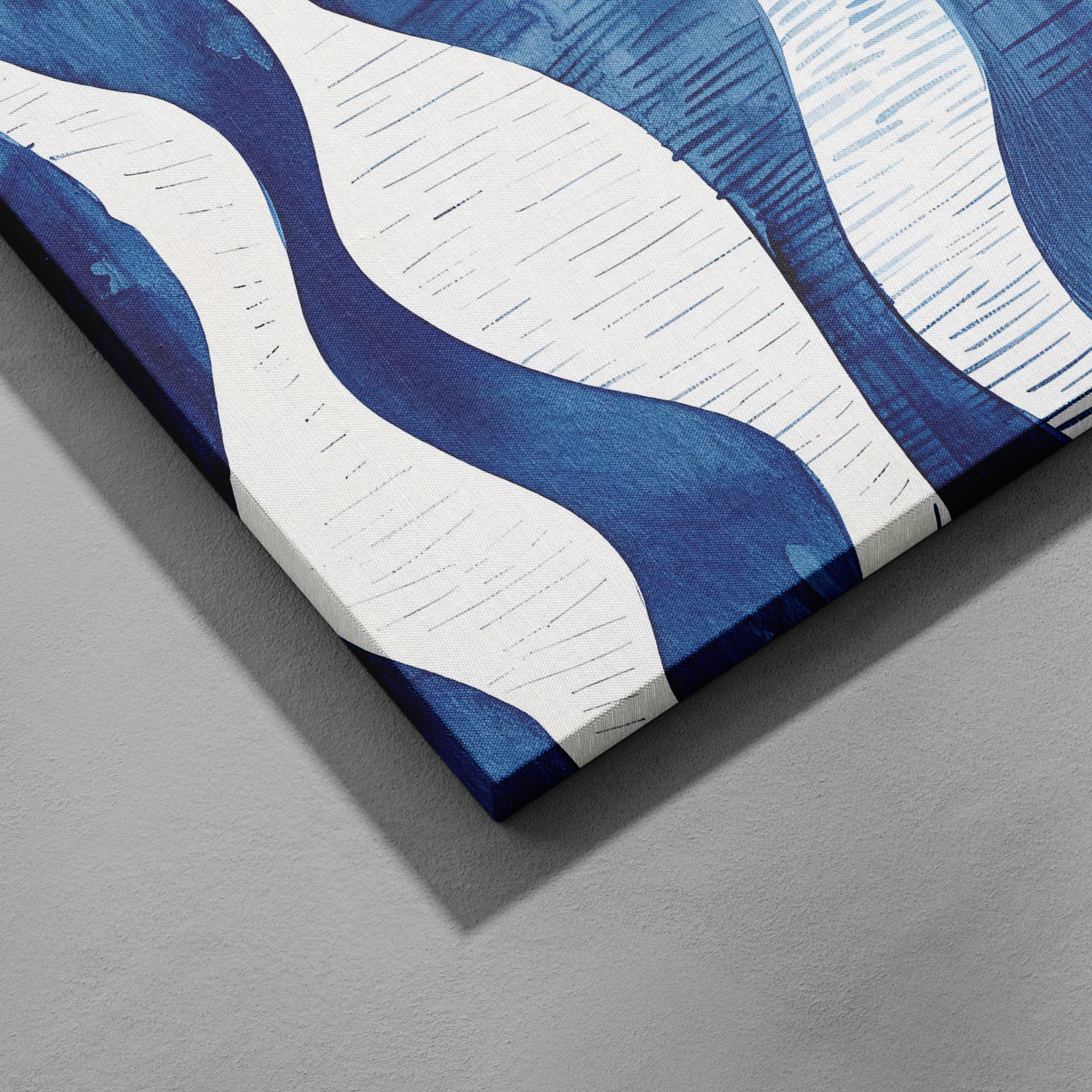 Abstract Deep Blue Flowing Costal Waves - Framed Canvas Wall Art Print
