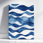 Abstract Deep Blue Flowing Costal Waves - Framed Canvas Wall Art Print