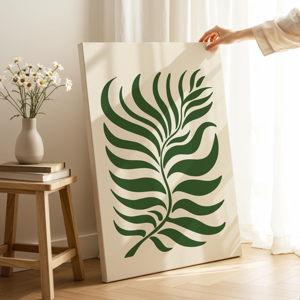 Abstract Green Minimalist Botanical Leaves - Framed Canvas Wall Art Print | House Prints
