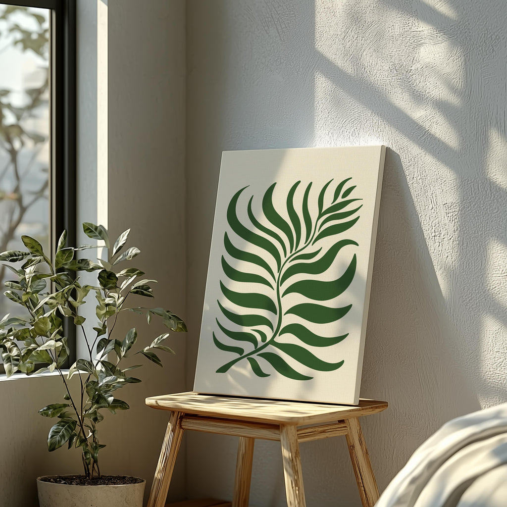 Abstract Green Minimalist Botanical Leaves - Framed Canvas Wall Art Print | House Prints