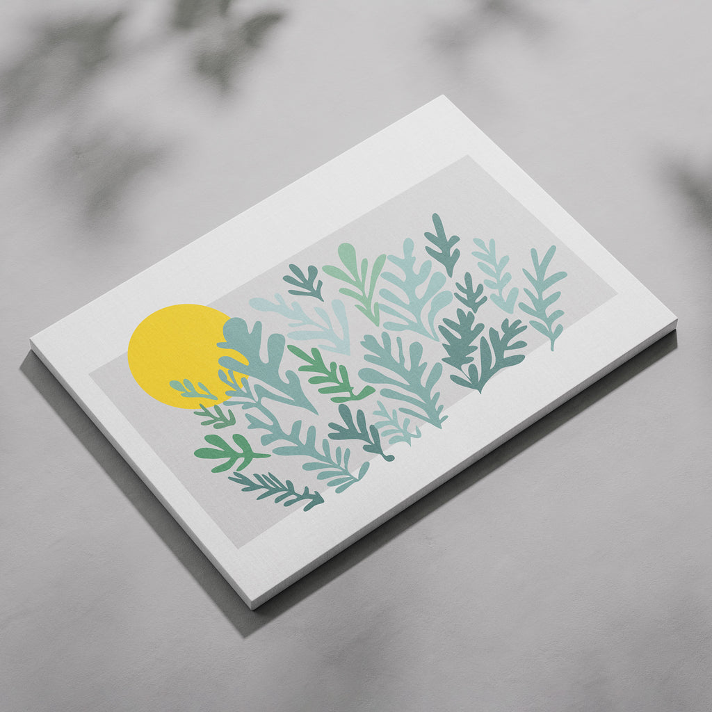 Abstract Minimalist Green Botanical Sunscape - Framed Canvas Wall Art Print | House Prints