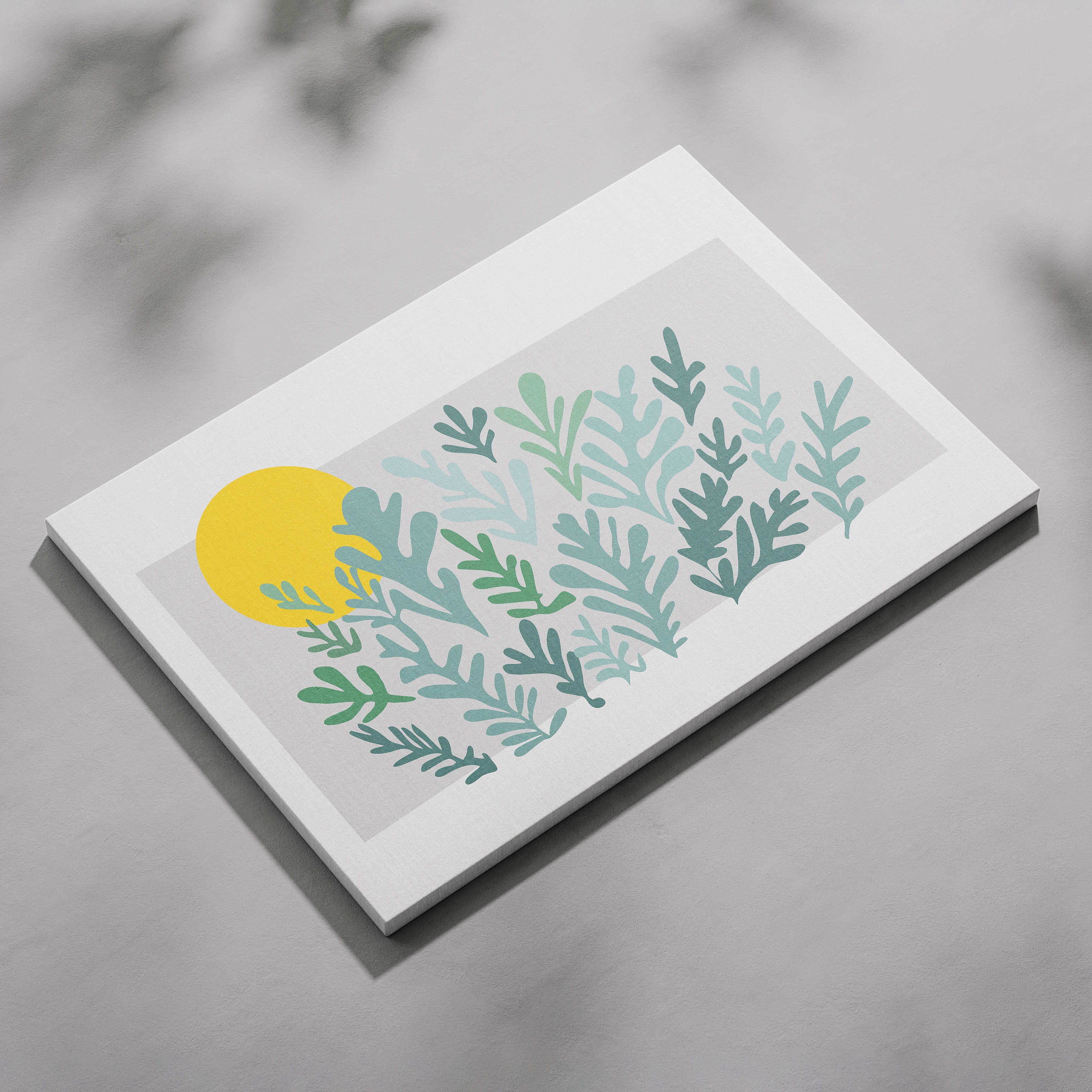 Abstract Minimalist Green Botanical Sunscape - Framed Canvas Wall Art Print | House Prints