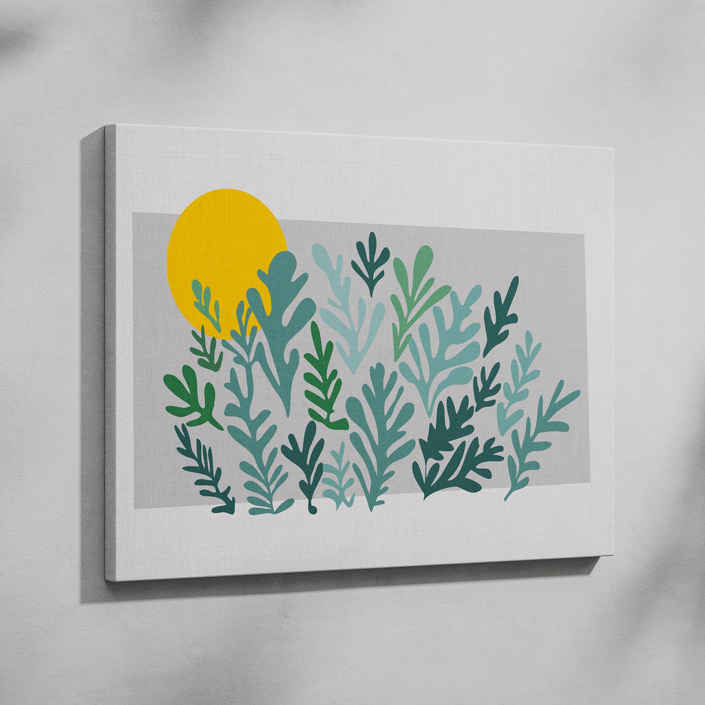 Abstract Minimalist Green Botanical Sunscape - Framed Canvas Wall Art Print | House Prints