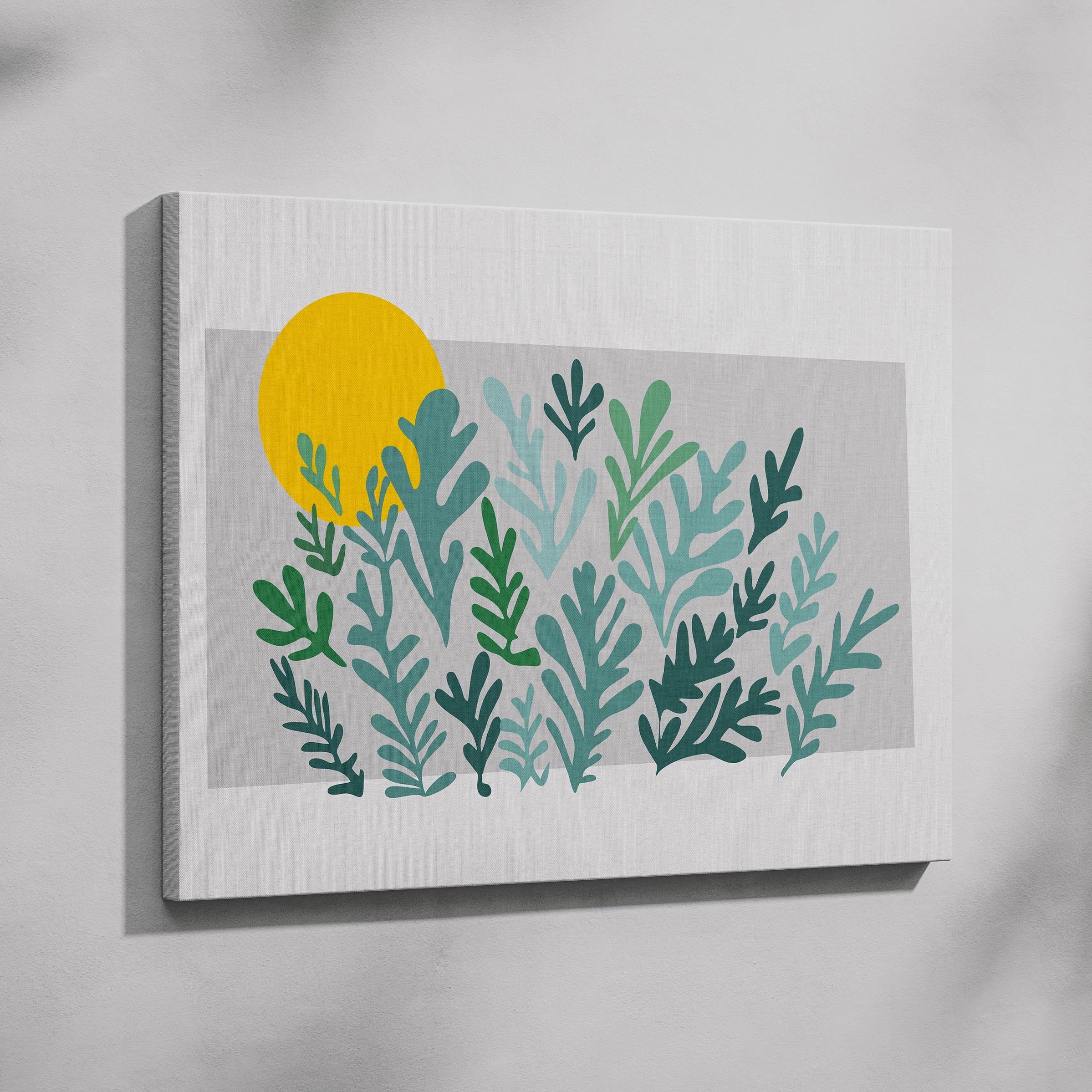 Abstract Minimalist Green Botanical Sunscape - Framed Canvas Wall Art Print | House Prints