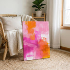 Abstract Modern Pink and Orange Brushstrokes - Framed Canvas Wall Art Print