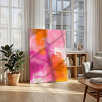 Abstract Modern Pink and Orange Brushstrokes - Framed Canvas Wall Art Print
