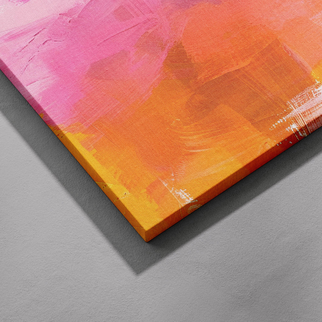 Abstract Modern Pink and Orange Brushstrokes - Framed Canvas Wall Art Print