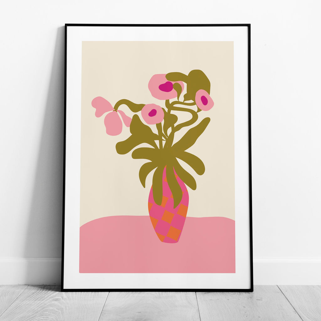 Abstract Pink Flowers & Vase Shapes - Rolled Poster Wall Art Print | House Prints