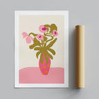 Abstract Pink Flowers & Vase Shapes - Rolled Poster Wall Art Print | House Prints