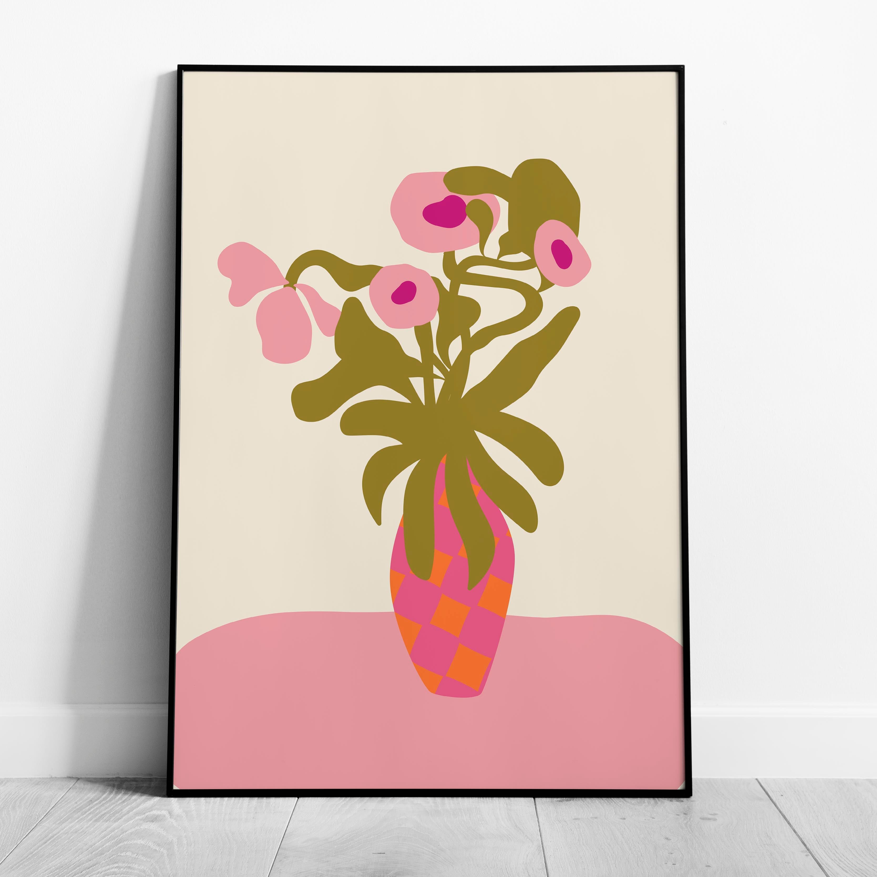 Abstract Pink Flowers & Vase Shapes - Rolled Poster Wall Art Print
