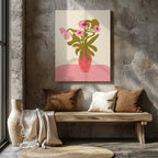 Abstract Pink Flowers & Vase Shapes - Framed Canvas Wall Art Print | House Prints