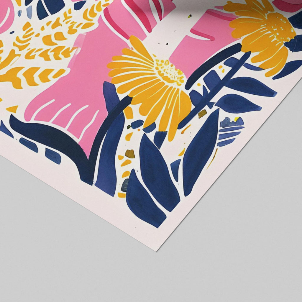 Abstract Pink Tiger in the Jungle Flowers - Rolled Poster Wall Art Print