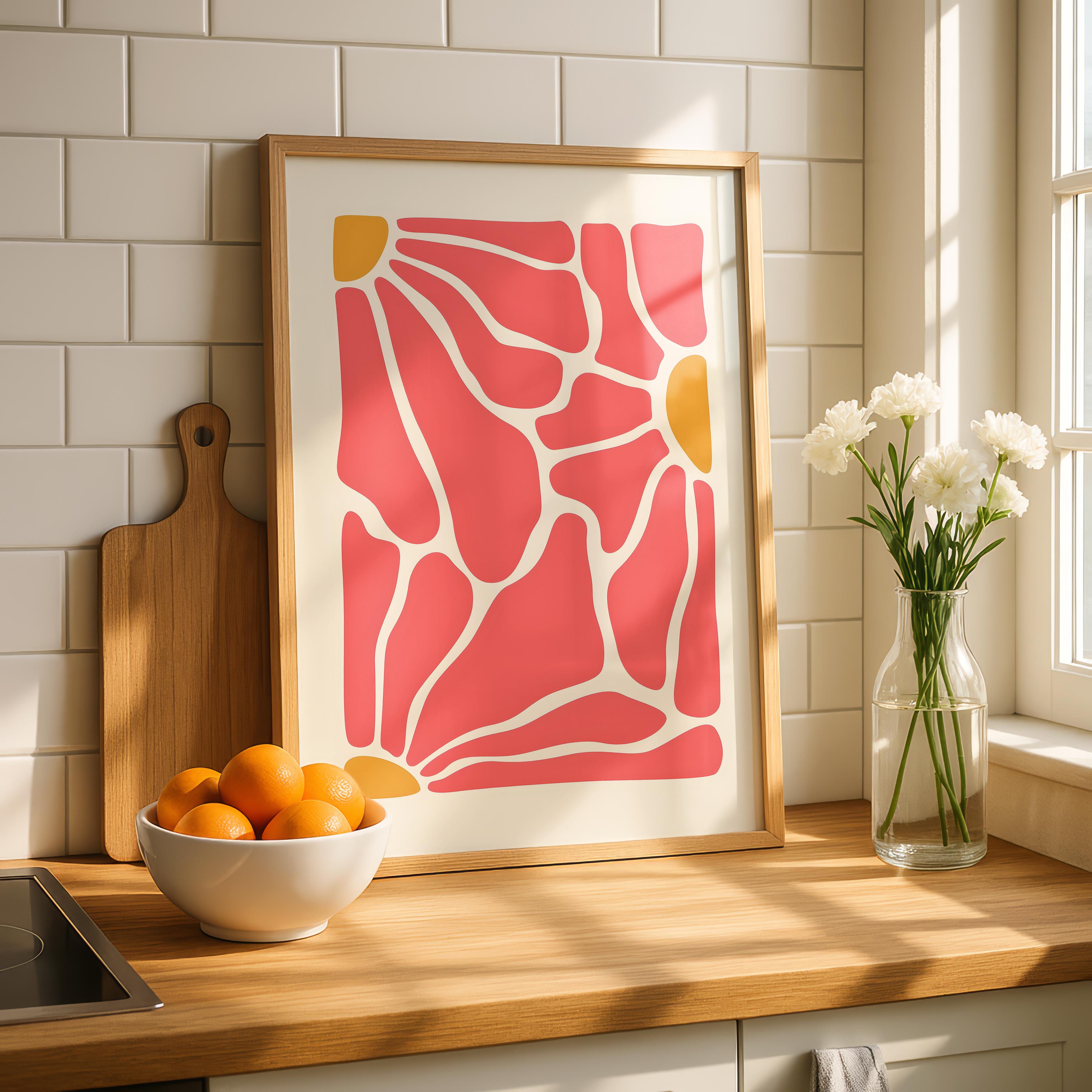 Abstract Retro Coral Pink Flowers in Bloom - Rolled Poster Wall Art Print