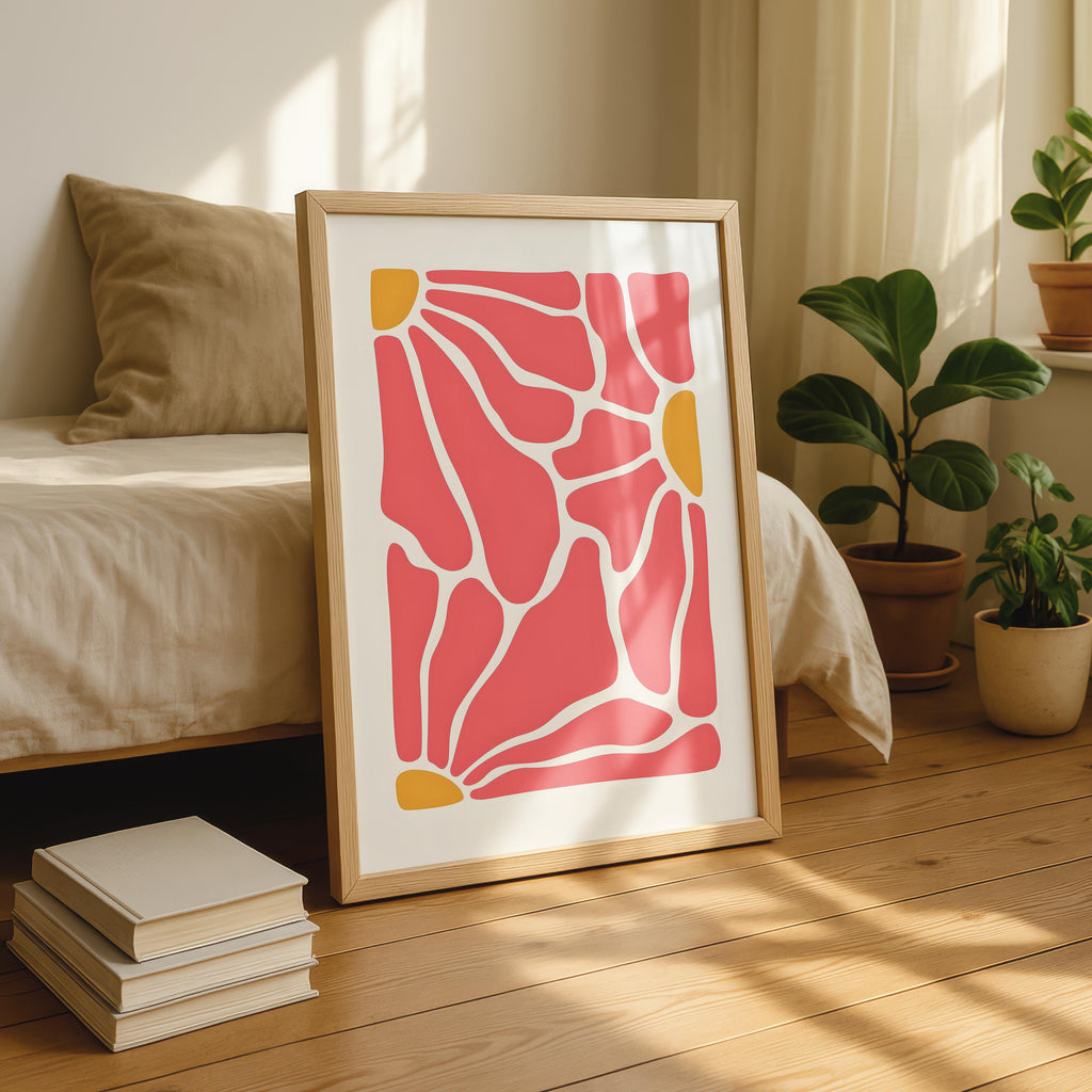Abstract Retro Coral Pink Flowers in Bloom - Rolled Poster Wall Art Print