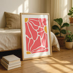 Abstract Retro Coral Pink Flowers in Bloom - Rolled Poster Wall Art Print