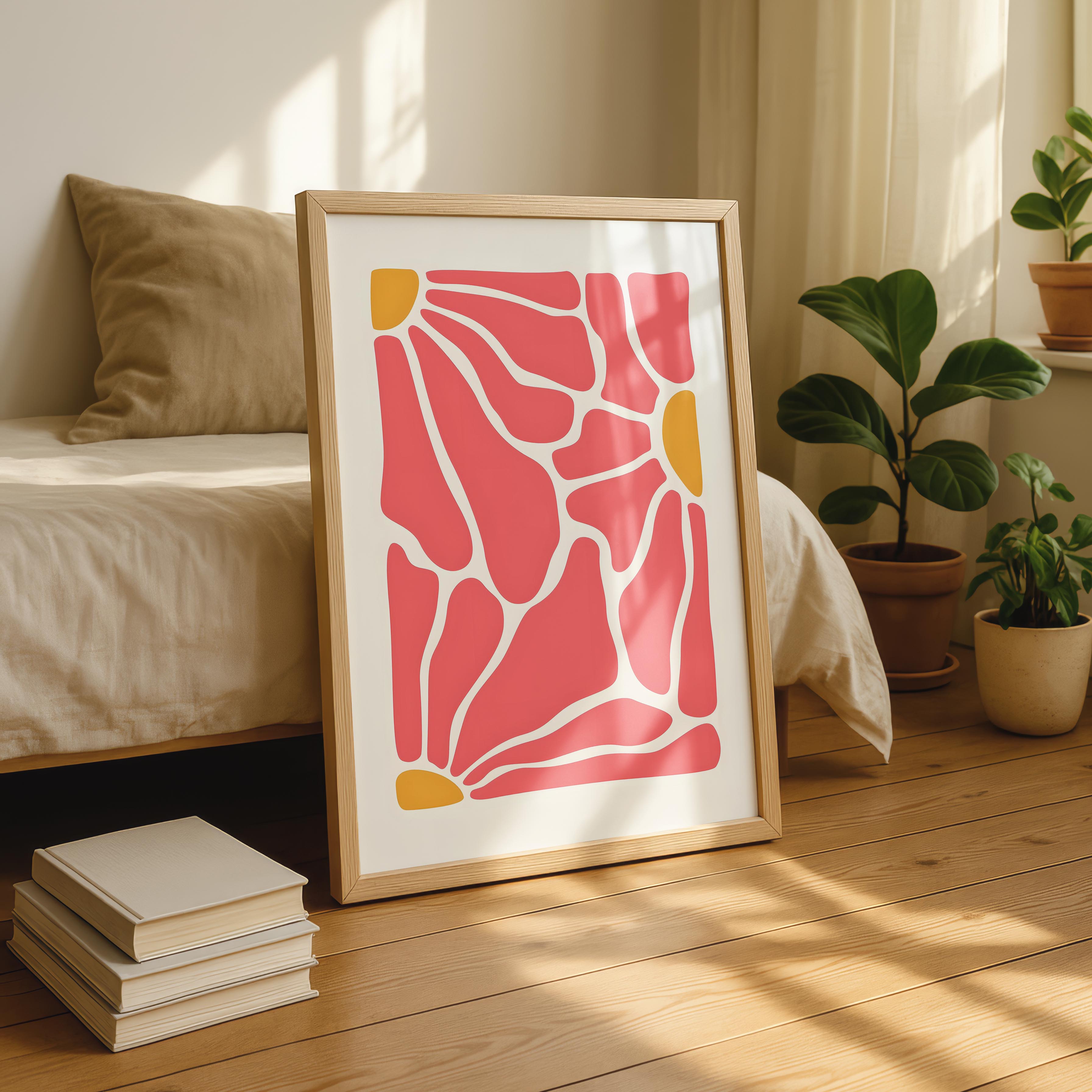 Abstract Retro Coral Pink Flowers in Bloom - Rolled Poster Wall Art Print