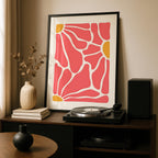 Abstract Retro Coral Pink Flowers in Bloom - Rolled Poster Wall Art Print