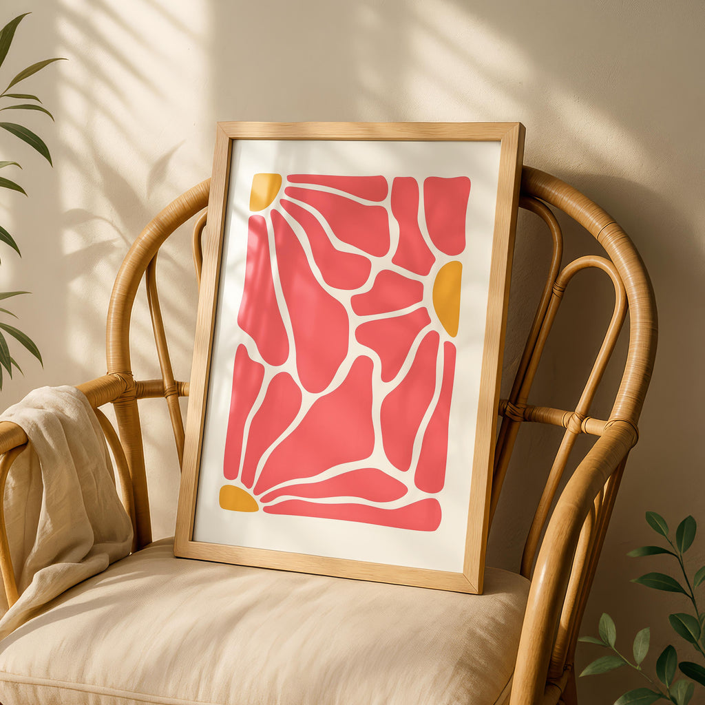 Abstract Retro Coral Pink Flowers in Bloom - Rolled Poster Wall Art Print