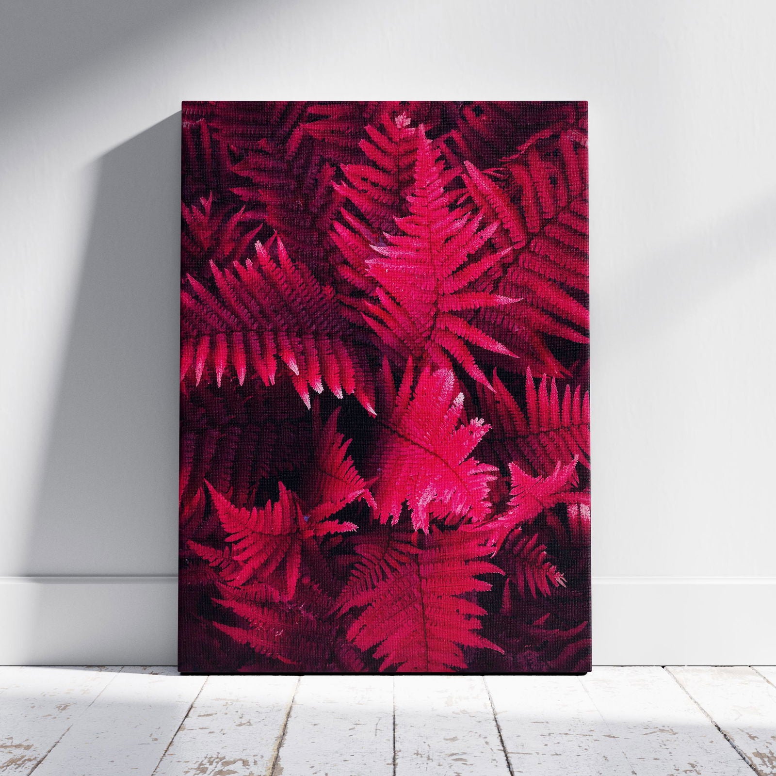 Abstract Black & Bright Pink Floral Leaves - Framed Canvas Wall Art Print - House Prints