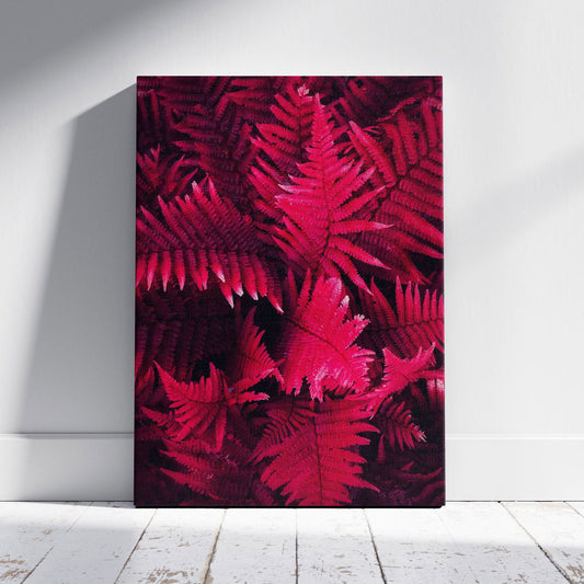 Abstract Black & Bright Pink Floral Leaves - Framed Canvas Wall Art Print - House Prints