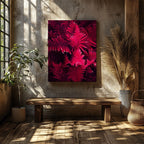 Abstract Black & Bright Pink Floral Leaves - Framed Canvas Wall Art Print | House Prints